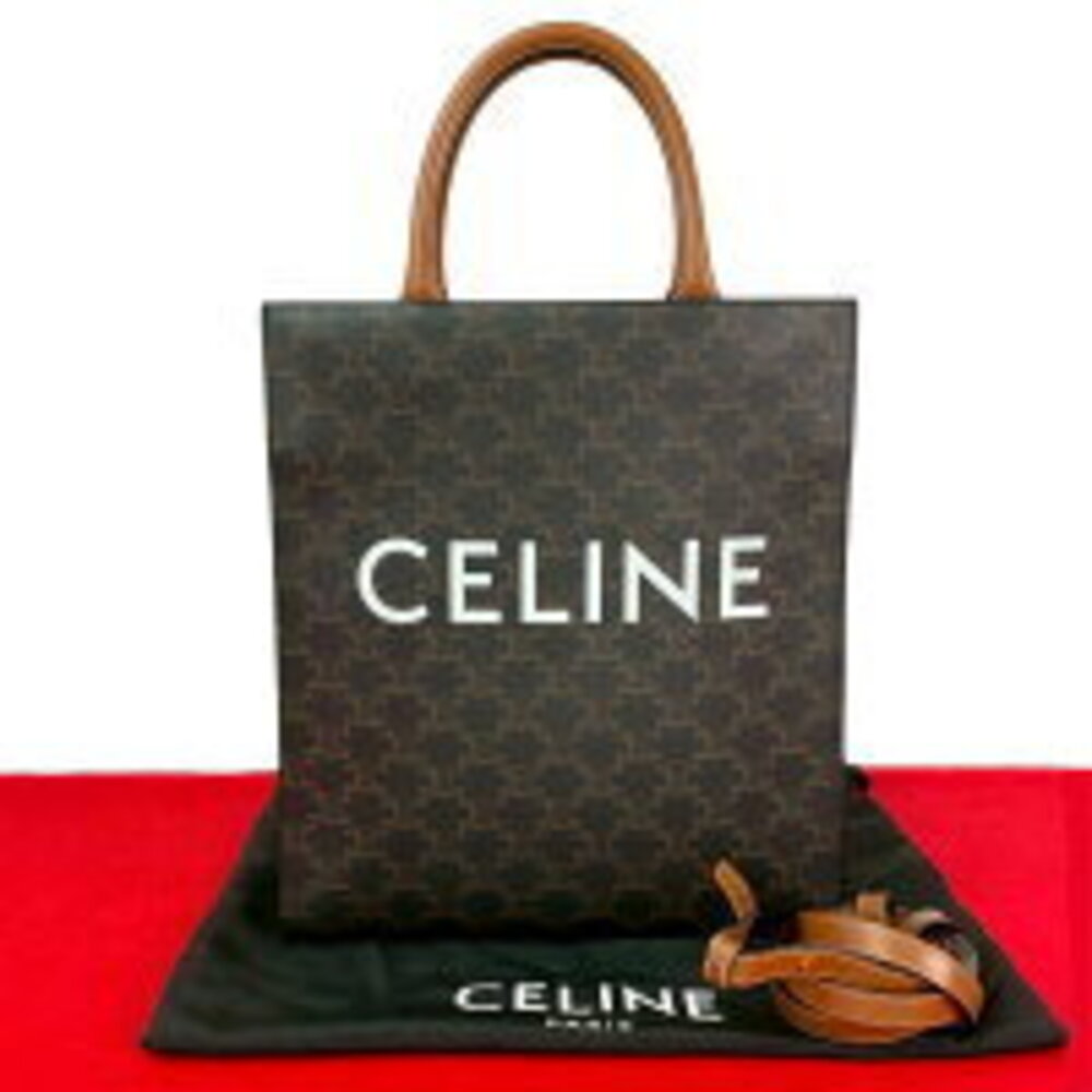 CELINE Vertical Cabas Leather Handbag Tote Shoulder Brown